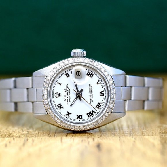 ROLEX DATEJUST WHITE ROMAN DIAL 1.15 CTW DIAMONDS STEEL OYSTER WATCH 26 MM 69174 - Picture 4 of 10